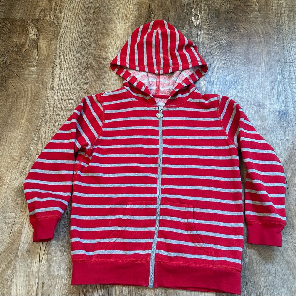 Red And Gray Zip Up Hooded Sweatshirts Boys Size 6 Monkey Zipper Okie Dokie